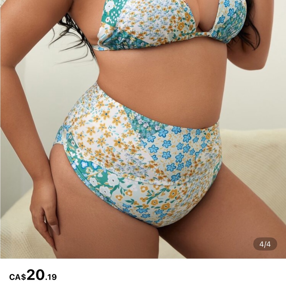 SHEIN Patchwork Bikini in Blue and Yellow
